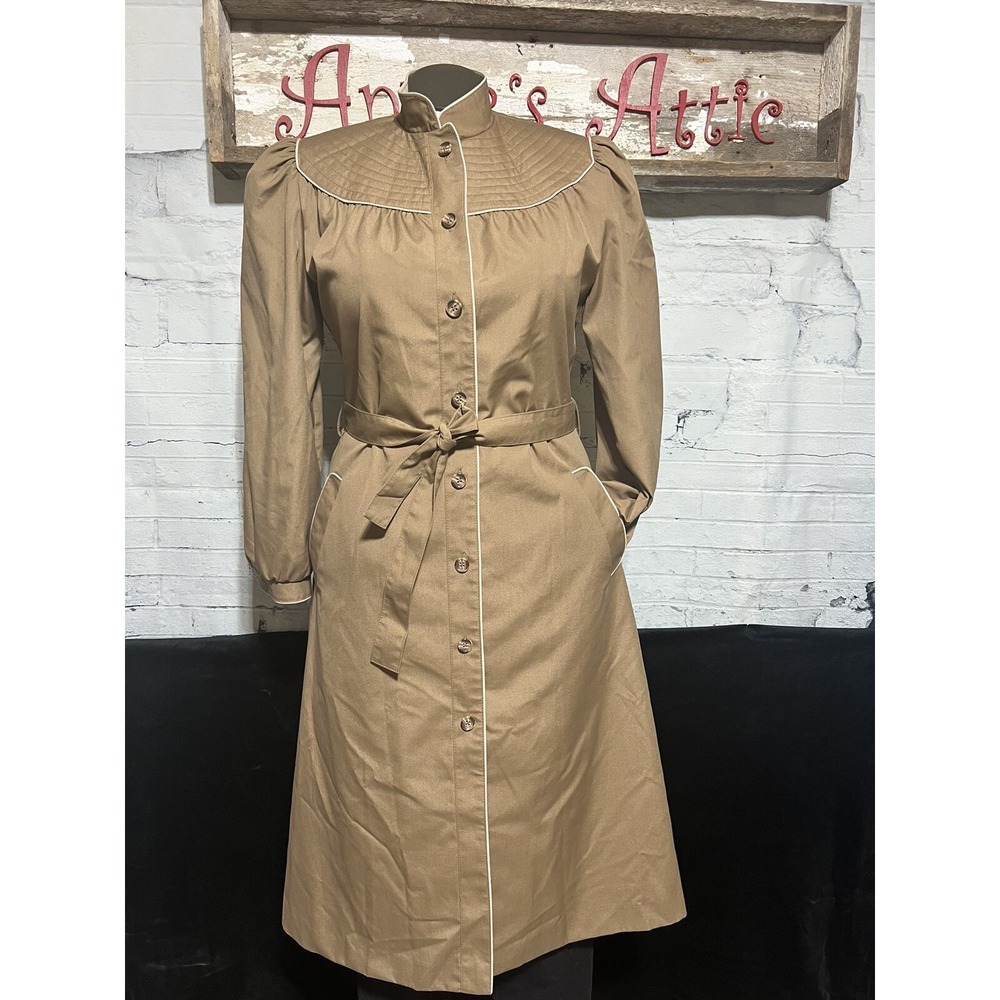 VINTAGE TRENCH COAT Ladies Uzzi Women's Size 14 Long Brown Jacket Buttoned